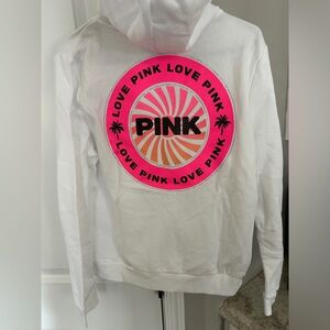 VS PINK BLING FULL ZIP HOODIE WHITE PALM TREE SHINE LARGE NWT